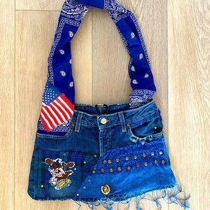 Denim one of a kind . RawEdge bags Handmade by Salina . Mixed materials .